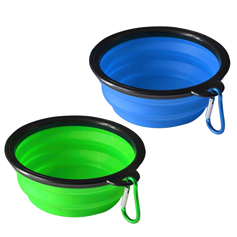 ARTISTRY® 2 Pack Collapsible Dog Bowl |Portable Travel Dog Bowl for Small Pet Dog Cat |Silicone Collapsable Dogs Drinking Bowl for Food Water Feeding with Metal Hook |Foldable Dog Bowl(Blue & Green) Blue & Green - PawsPlanet Australia