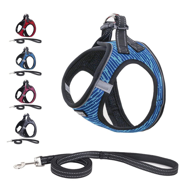 Suredoo Soft Mesh Dog Harness and Lead Set, Reflective Breathable Lightweight Padded No Pull Step-in Escape Proof Vest Harnesses with Leash for Small Dogs (XXS, Blue) XXS (Pack of 1) - PawsPlanet Australia