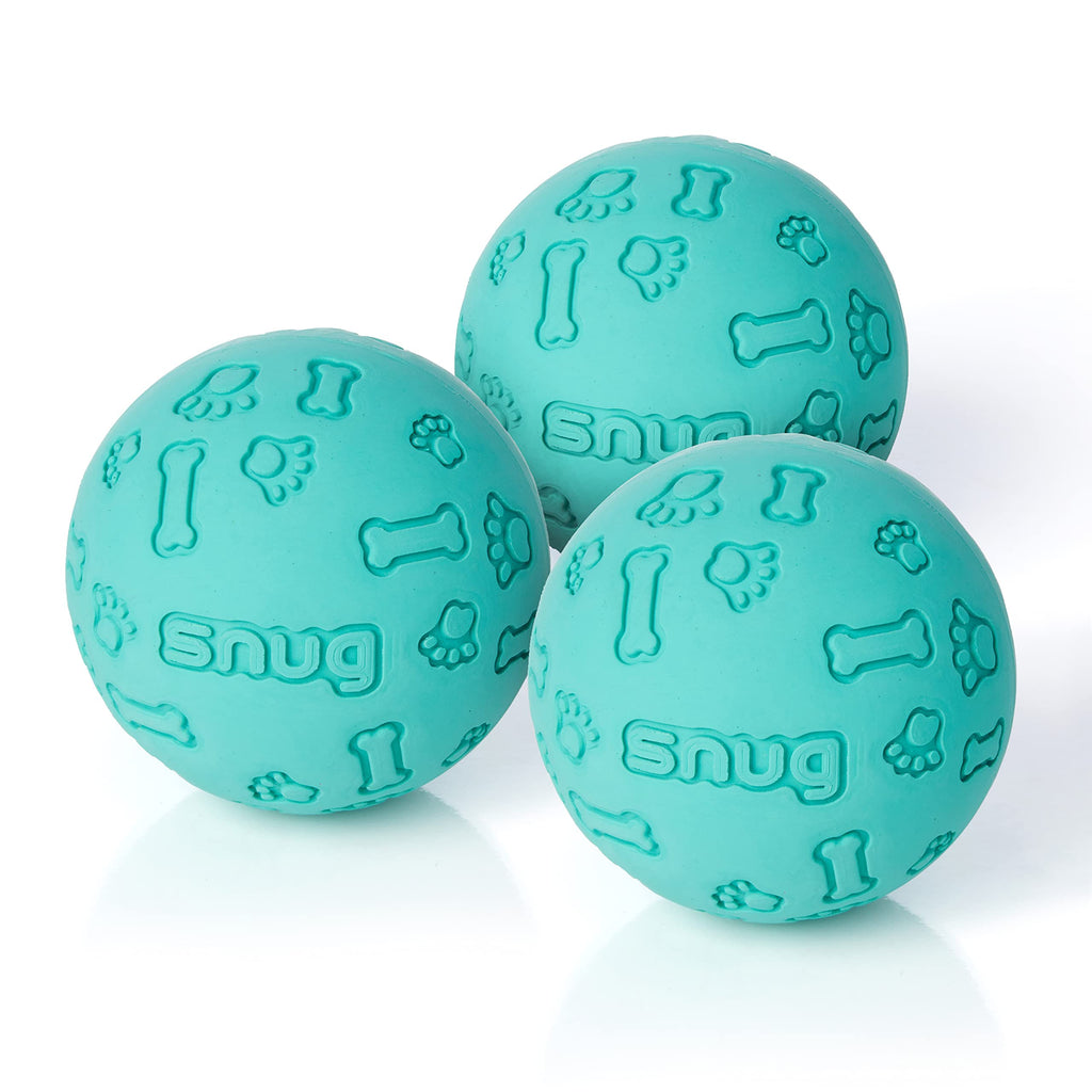 Snug Rubber Dog Balls for Small and Medium Dogs - Tennis Ball Size - Virtually Indestructible (3 Pack - Aqua) - PawsPlanet Australia
