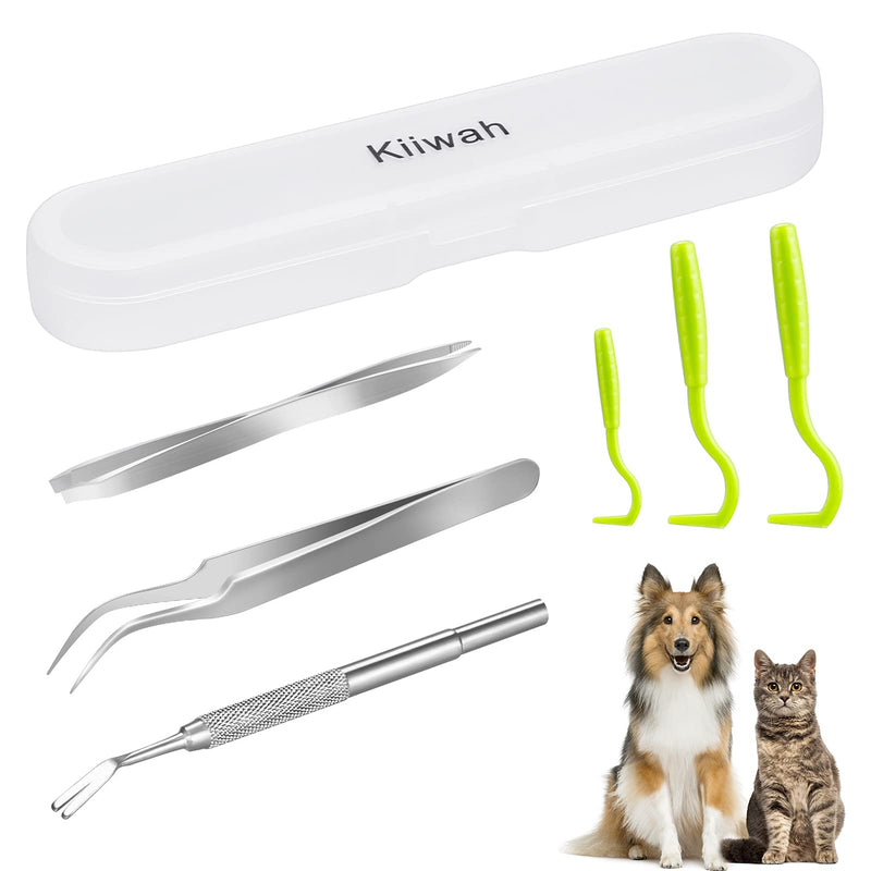 Kiiwah 6pcs Tick Remover for Humans Pets, Tick Removal Tool Set with Storage Box, Stainless Steel Tick Tweezers and Plastic Tick Hook for Men, Dogs, Cats - PawsPlanet Australia