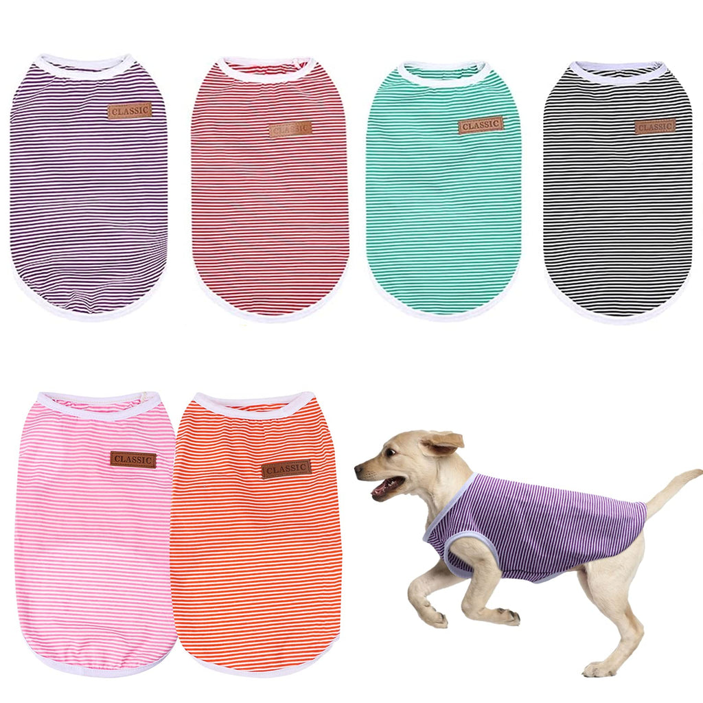 Uoeo 6 Pieces Dog Striped T-Shirt Summer Breathable Dog T-Shirt Pet Puppy Sweatshirt Colorful Dog Shirt for Most Pet Dogs Cats Puppy, M - PawsPlanet Australia