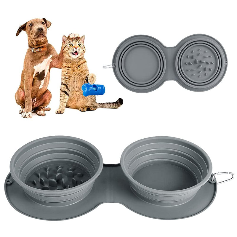 Collapsible Dog Bowls Water, Portable Travel Pet Food Feeding Cat Bowl, Foldable Expandable Cup Dish with No Spill Non-Skid Silicone Mat, (15 Dog Poop Bags)& Carabiner for Traveling, Hiking, Camping - PawsPlanet Australia