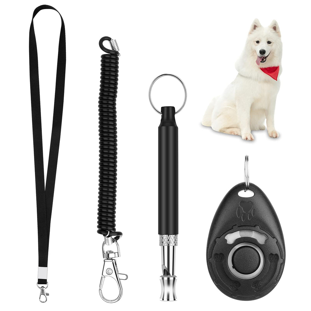 4 Pcs/Set Dog Training Whistle and Clicker, Adjustable Frequency Ultrasonic Dog Whistle with Lanyard, Professional Dog Clicker, Pet Training Kit, Stop Barking, Ideal for Recall Dogs Pet Puppy Training Black - PawsPlanet Australia