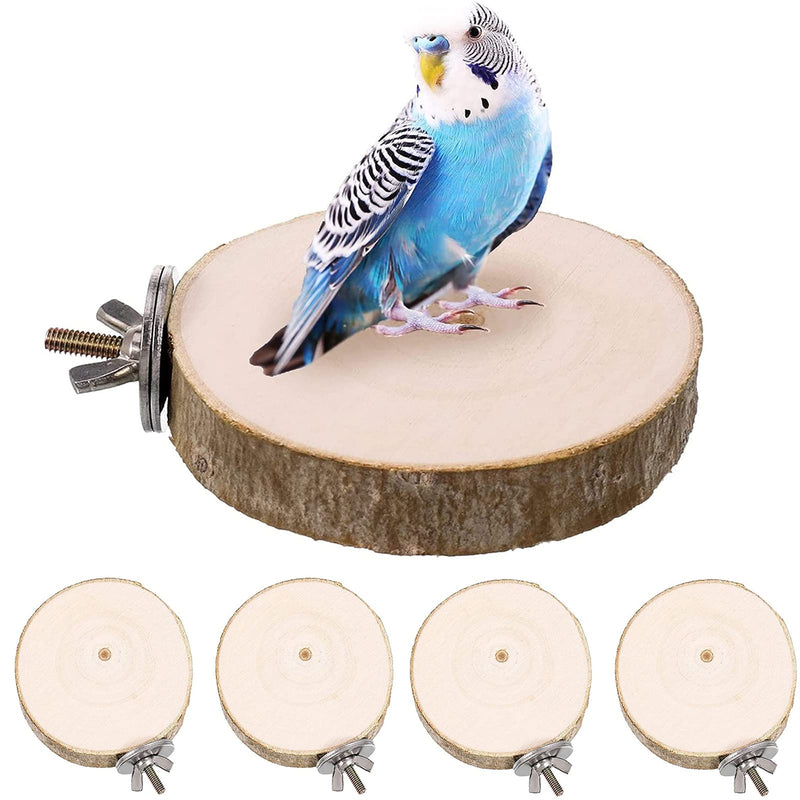 ALTcompluser 4 Pack Bird Perch Stand Platform Toy Parrots Cage Toys Round Wooden Springboard for Budgie, Cockatiels, Finches, Small Parakeets Bird Toys - PawsPlanet Australia