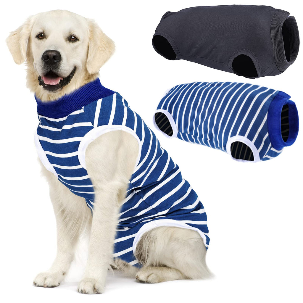 URATOT 2 Pack Recovery Suit Dog Surgical Recovery Suit Puppy Medical Surgical Clothes Dog Post-operative Vest for Abdominal Wounds Skin Diseases, Small S Blue and White Stripes, Grey - PawsPlanet Australia