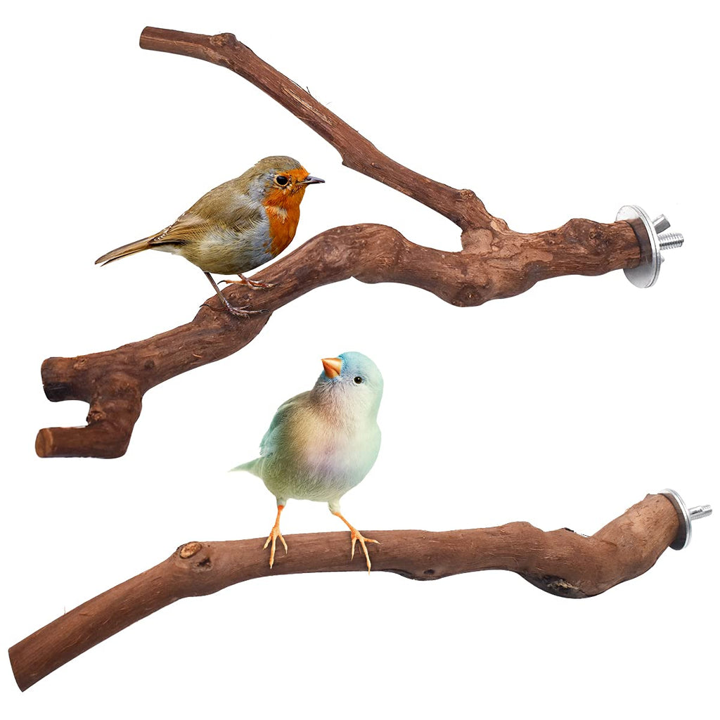 Yueser Natural Perches for Birds, 2 Pcs Bird Standing Stick Grape Wood Perches Parrot Toys Straight and Y Perches for Parrot Cages Toy for Cockatiels Parakeets Finches (2 Style) - PawsPlanet Australia