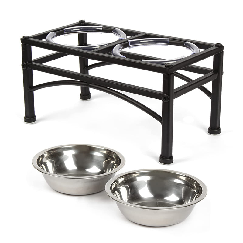 Funkeen Elevated Cat Bowls Raised Dog Bowls Feeder with Two Stainless Steel Bowls Pet Feeding Bowl Water Food For Small Cat Dog S:1 Pint-15cmH-For Small Dog/Cat(2 cups) - PawsPlanet Australia