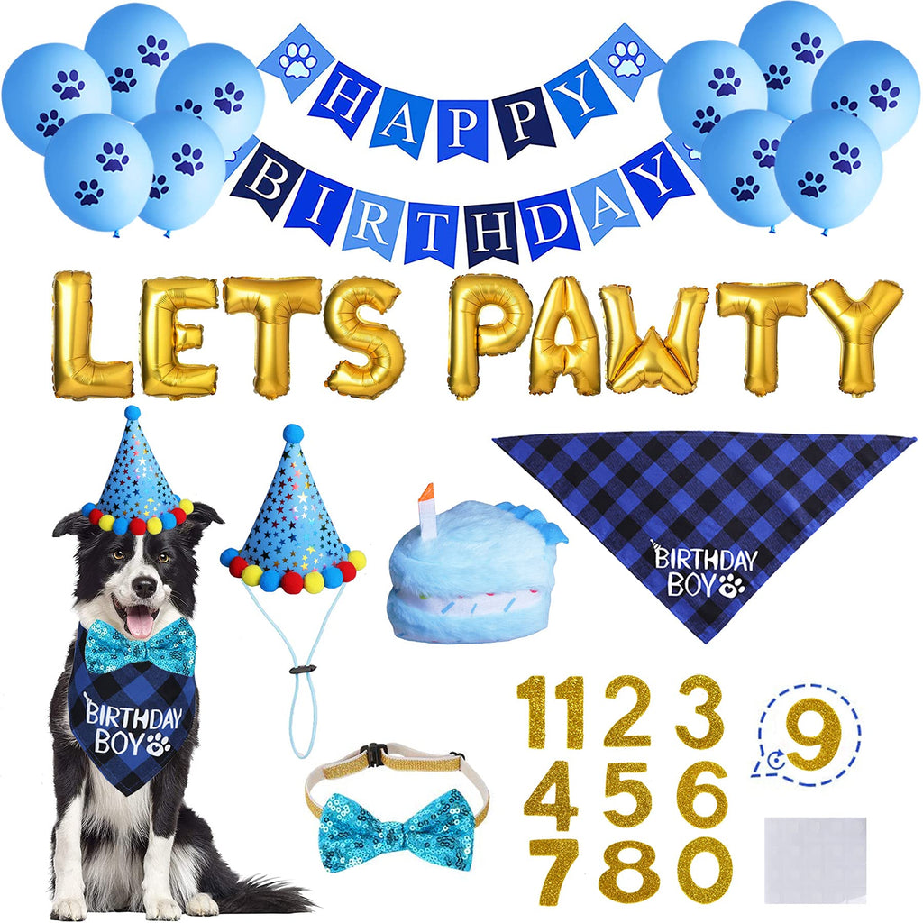 STMK Dog Birthday Party Supplies, Dog Birthday Bandana Boy with Dog Birthday Party Number Hat Bowtie Cake Toy Lets Pawty Paw Balloons Dog Happy Birthday Banner for Dog Puppy Birthday Party Supplies - PawsPlanet Australia