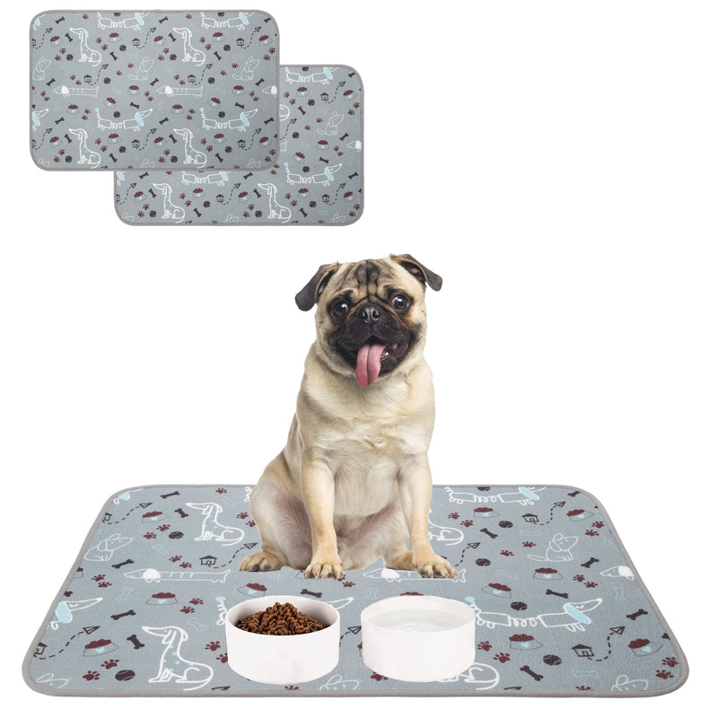 PUPTECK Dog Cat Food Mat for Floors Waterproof - 2 Pack Puppy Training Pads Non-Slip Mat for Dog Bowls, Washable Pet Feeding Mat, Reusable Puppy Pee Pads Pattern 2 M: 18*28 in - PawsPlanet Australia