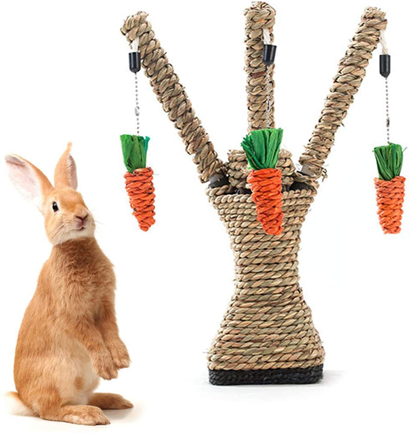 IOUH Small Animal Activity Toy, Bunny Fun Tree Rabbit Perfect Chew Bite Toys Scratcher Climbing Carrot Boredom Breaker for Small Animal Cat Guinea Pig Tooth Cleaning/Activity Play - PawsPlanet Australia