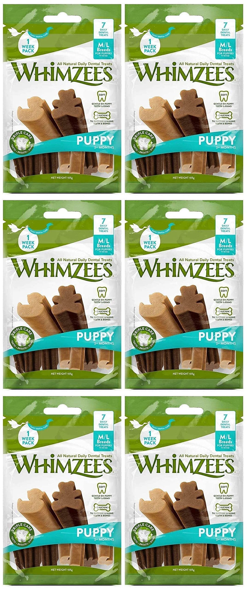 WHIMZEES Puppy Natural Dental Dog Chews Long Lasting, M/L - 7 Pieces (6 Pack) - PawsPlanet Australia