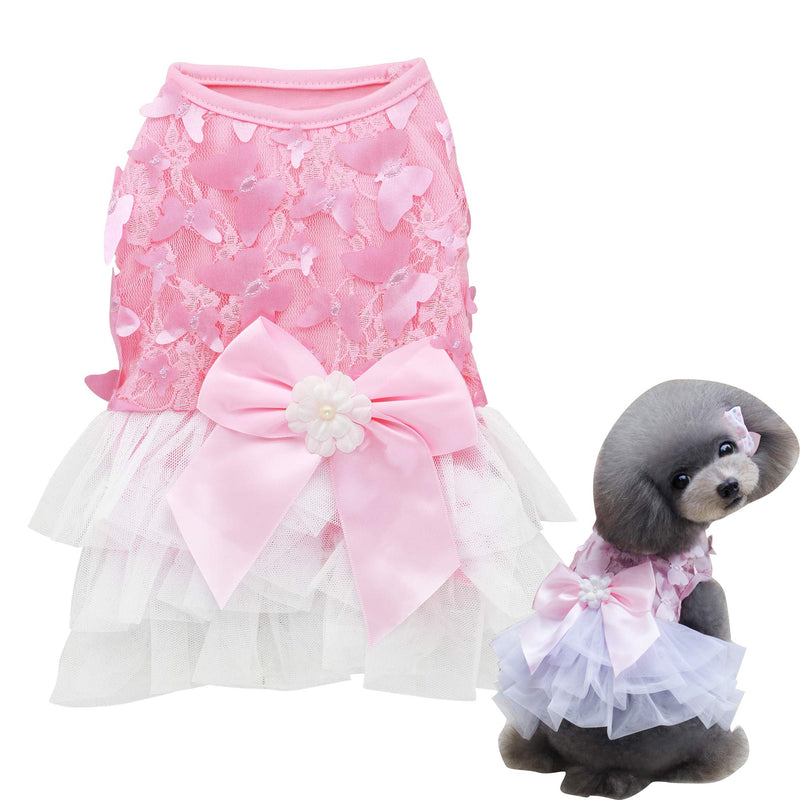 Dog Dress, Pet Dog Tutu Skirt Cloth Summer, Bow Lace Birthday Dress for Doggie Cat Girl Apparel Outfit (Red, XS:Chest Girth 23cm,back Length:16cm) Red - PawsPlanet Australia