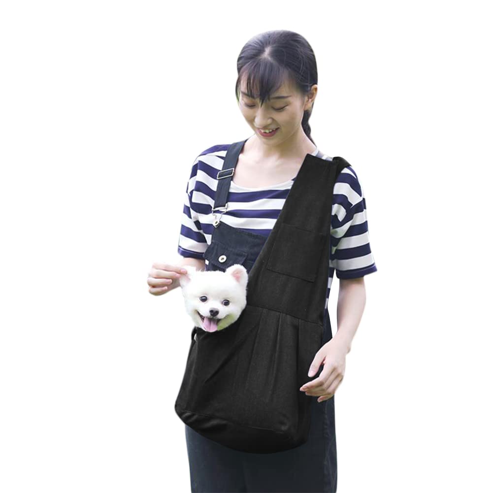 ITODA Dog Carrier Sling Hands Free Sling Bag Small Dog Cat Carrier Bag Breathable Mesh Outdoor Travel Bag Shoulder Tote Bag with Front Pocket for Outdoor Travel Subway Walking Daily Use M Black - PawsPlanet Australia