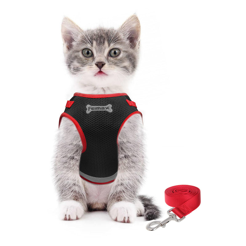 FEimaX Escape Proof Cat Harness and Leash Set Adjustable Soft Mesh Kitten Vest with Reflective Strips for Extra Small Cats Step-in Harnesses for Outdoor Walking Black XS (Chest Girth: 8'' - 9'') - PawsPlanet Australia