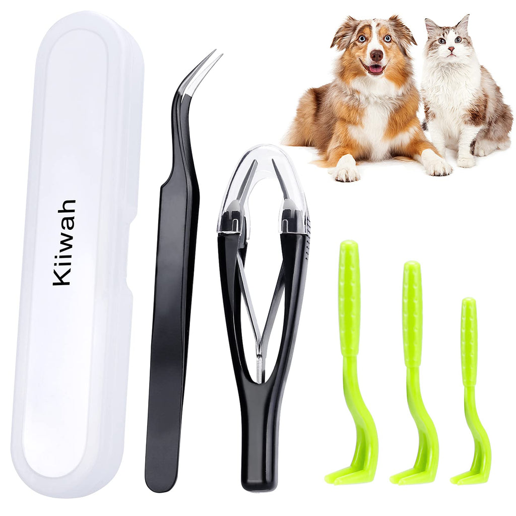 Kiiwah 5pcs Tick Removal Tool Set, Tick Remover with Storage Box for Dogs, Retractable Tweezers and Tick Hooks for Humans, Dogs, Cats Tick Removing - PawsPlanet Australia