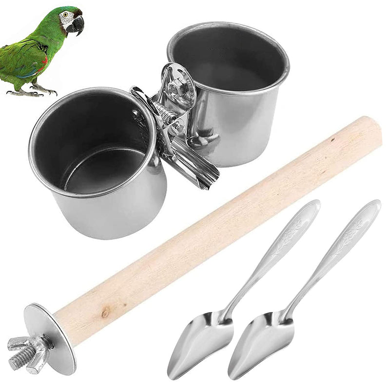 Qixuer 2 Pieces Bird Food Bowl,Stainless Steel Parrot Feeding Cups Animal Cage Water Food Bowl Bird Feeding Dish Cups Bird Feeder with 2 Pieces Bird Feeding Spoon for Cockatiels Chinchilla - PawsPlanet Australia