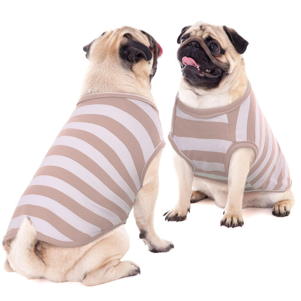 Dog Shirts Cotton Striped T-Shirts, Breathable Basic Vest for Puppy and Cat, Super Soft Stretchable Doggy Tee Tank Top Sleeveless, Fashion & Cute Color for Boys and Girls (4 Colors) XX-Small(Chest:11.8") Beige - PawsPlanet Australia