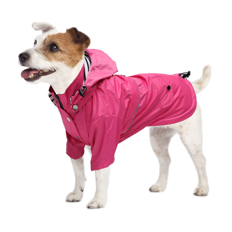 Pethiy Stylish Premium Dog Raincoats - Dog Wear Red Zip Up Dog Raincoat with Reflective Buttons, Pockets, Rain/Water Resistant, Adjustable Drawstring, Removable Hood -Pink-XS XS Pink - PawsPlanet Australia