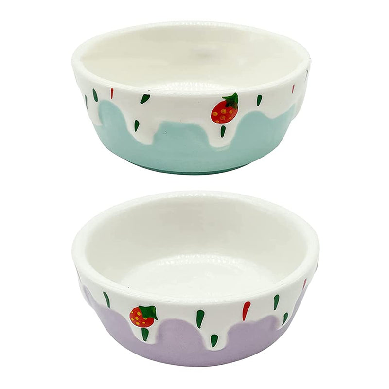Balacoo 2pcs Pet Hamster Feeding Bowls Round Ceramic Small Animal Food Dishes for Rabbit Food and Water Bowl for Mouse Guinea Pig Hedgehog Purple Blue - PawsPlanet Australia
