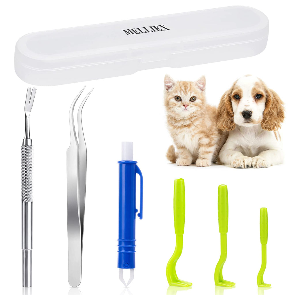 MELLIEX 6pcs Tick Remover Tool Set, Stainless Steel Tick Tweezers Pliers with Storage Box for Humans, Dogs, Cats - PawsPlanet Australia