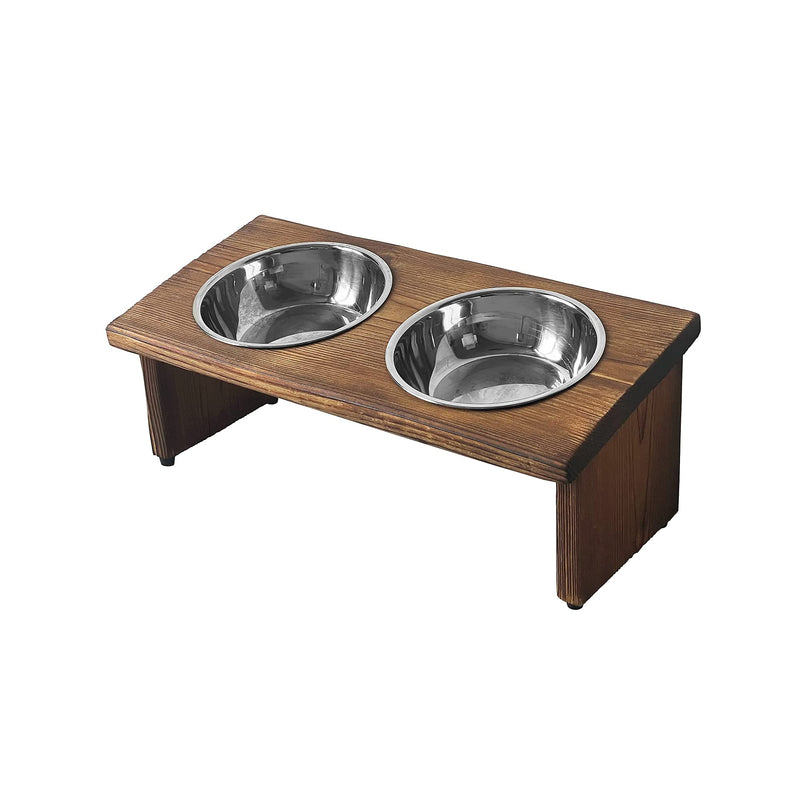 Raised Tilted Cat Bowl, Elevated Slanted Feeding Bowl for Cat and Dogs, Pet Food and Water Bowl with Adjustable Wooden Stand, Anti Slip Dog Cat Feeder with 2 Stainless Steel Bowls - PawsPlanet Australia