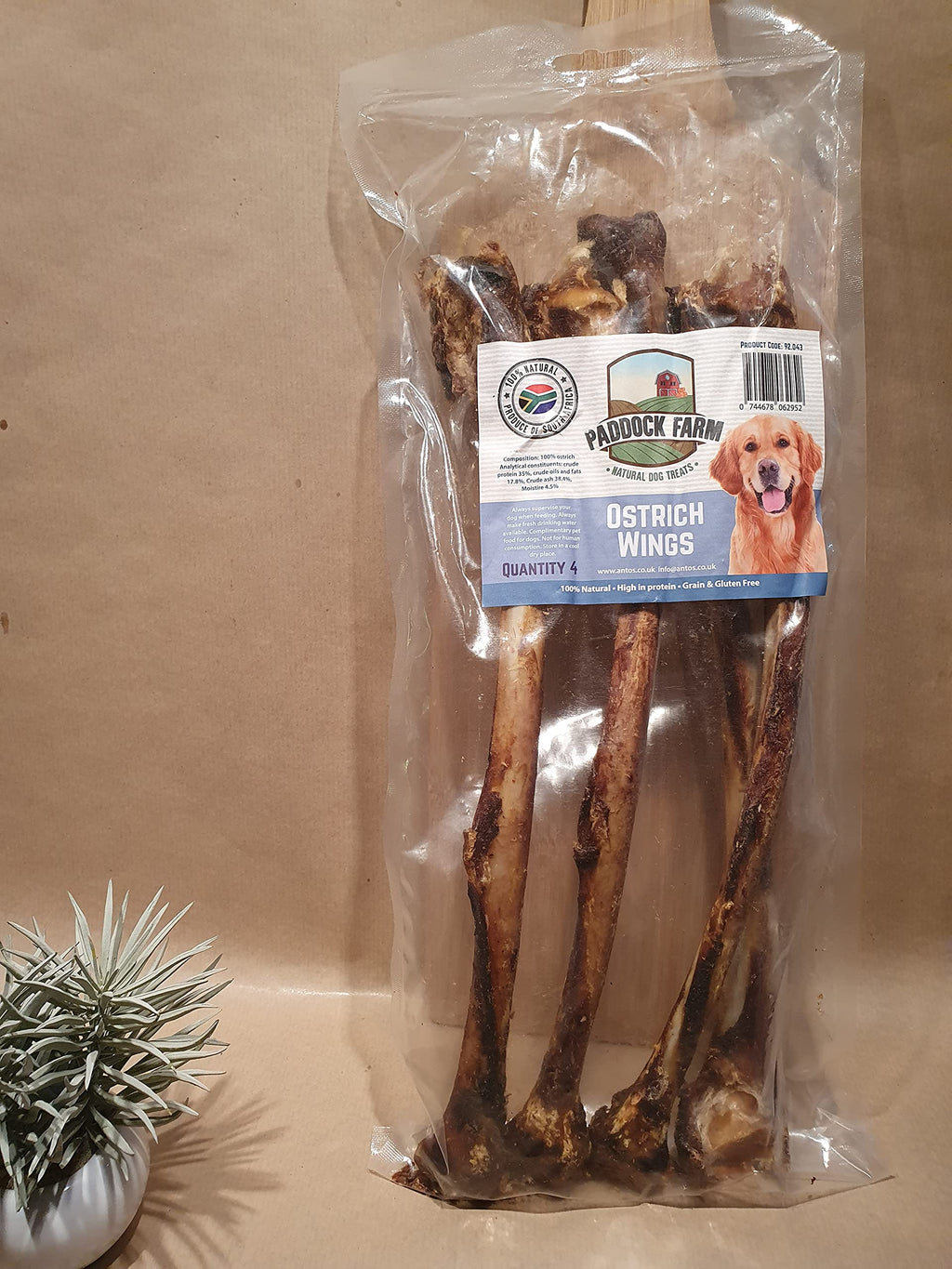 Ostrich Wings (4pk) Large Dried Bones for Dogs, Long Lasting, Large Natural Treat, Chew. - PawsPlanet Australia