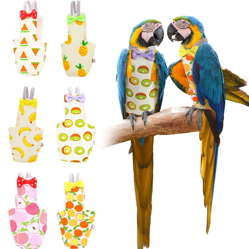 Nuanchu 6 Pieces Bird Diaper Parrot Diapers Bird Flight Suit Diaper Inner Layer Parrot Nappy Clothes for Parakeet Parrot Mini Macaw Budgie Canary, Fruit Style(Medium) Medium - PawsPlanet Australia