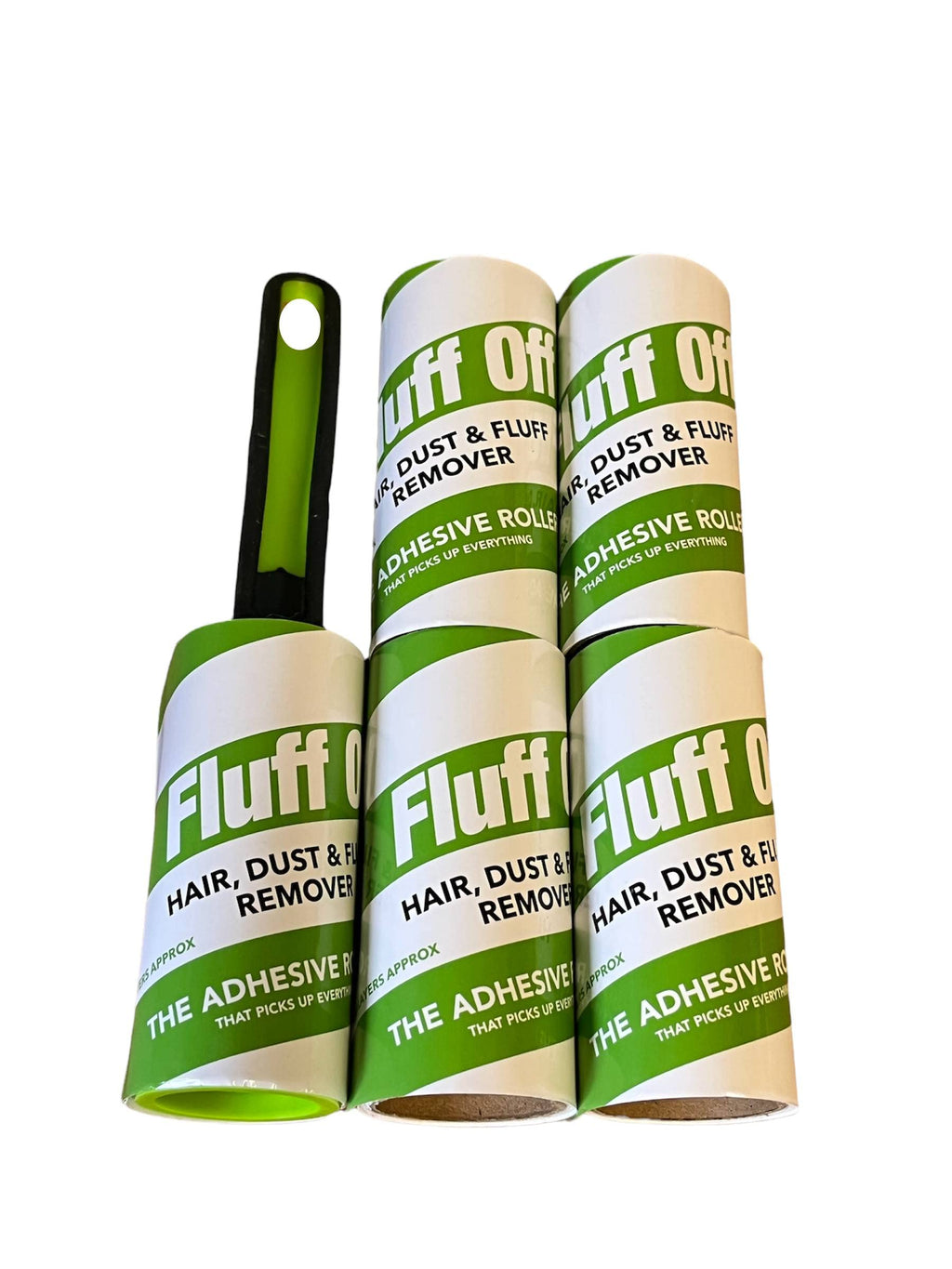 DJP Green Fluff Off Lint Roller & 4 Sticky replacement Heads Easily and quickly removes animal hairs, dust and fluff from garments, furniture and car seats - PawsPlanet Australia