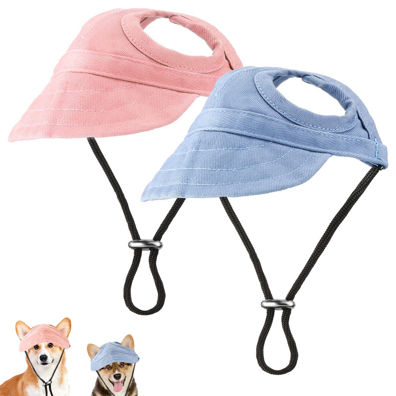 2 Pieces Pet Baseball Cap Adjustable Pet Cap Dog Outdoor Sunbonnet with Ear Holes Round Brim Pet Cap Small Pet Summer Travel Hat for Small Dogs and Cats, Blue and Pink - PawsPlanet Australia