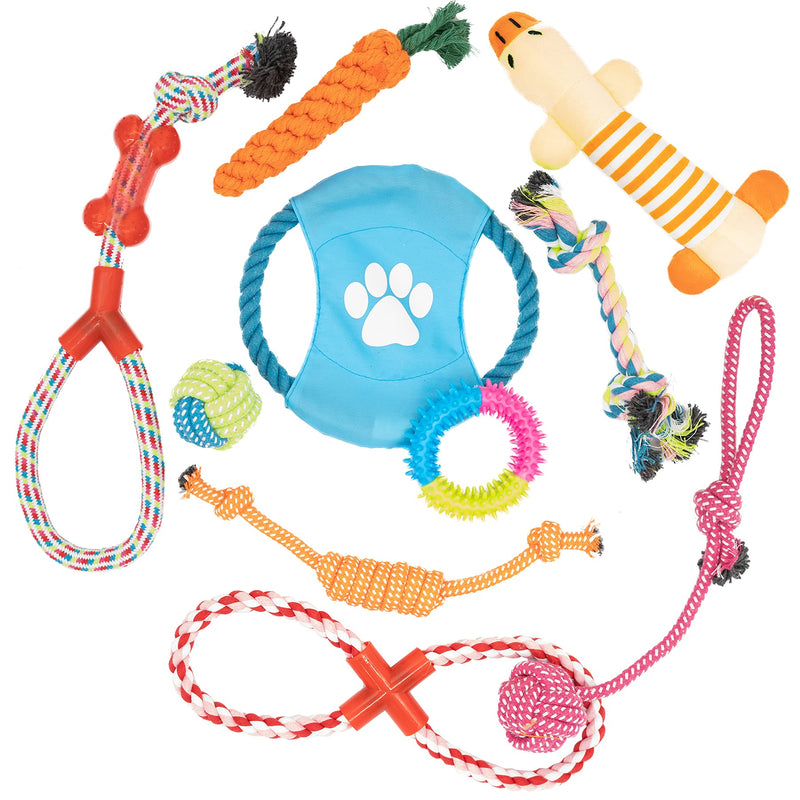 Fur & Bone Puppy Chew Rope Toys for Small and Medium Dogs - Teething & Training Washable Cotton Safe Pet Toy Gift Set, Pack of 10 Activity Accessories Chews - PawsPlanet Australia