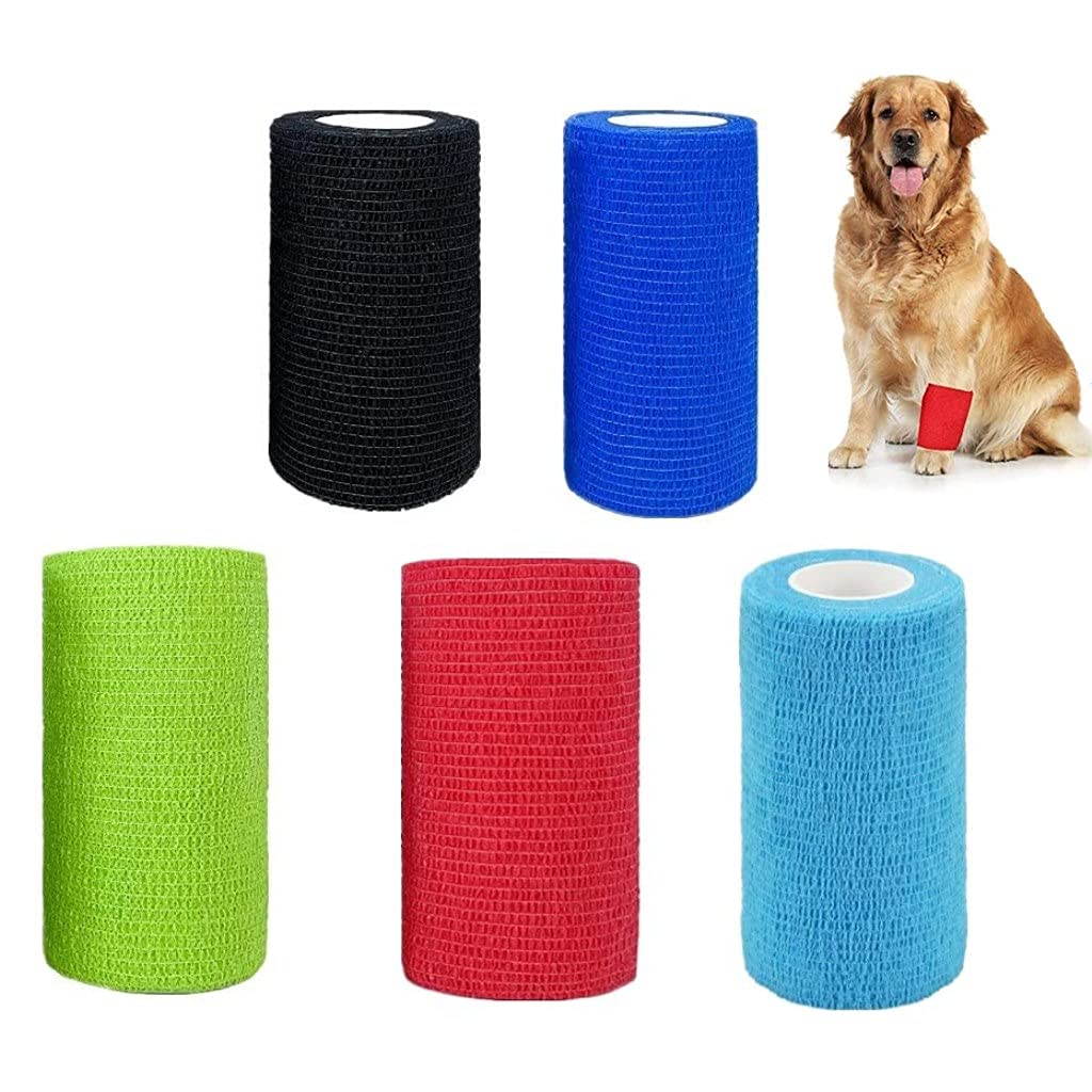 Voarge Vet Wrap for Dogs, 10CM Self Adherent Bandage Cohesive Bandage Elastic Adhesive Bandage, 5 Rolls of Self Adhesive Bandage in 5 Colours for Humans, Dogs and Horses, random color - PawsPlanet Australia