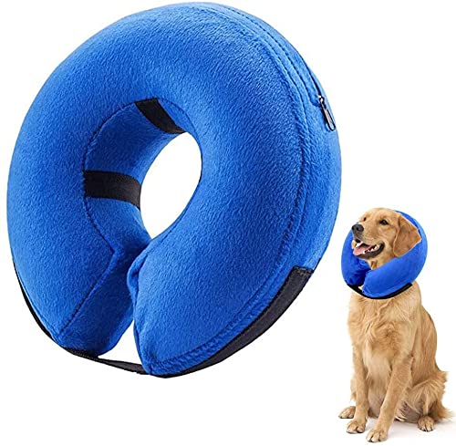 Voarge Pet Inflatable Collar for Dogs, Pet Protective Neck Collar For Cats And Dogs, Pet Collar Cone For Recovery After Injuries, Prevent Dogs from Biting & Scratching, Adjustable Buckle, Blue M (M) M (Pack of 1) - PawsPlanet Australia