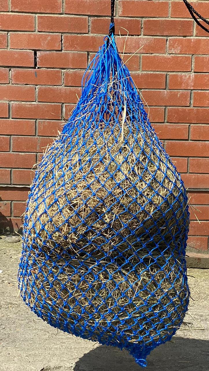 Equipride LARGE SLOW FEED HAY NET GREEDY FEEDER WITH 3 CM OPENING EXTRA SMALL HOLES BLUE - PawsPlanet Australia