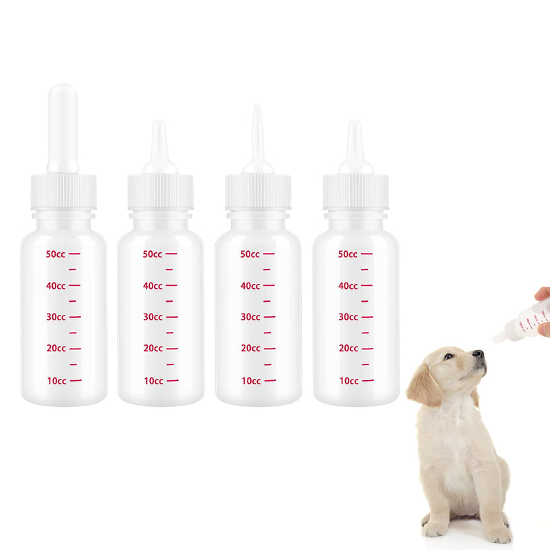 PUFEUOO 4Pcs 50ml Pet Feeding Bottle Kitten Puppy Feeding Bottles with Different Nipples for Newborn Animal Feeder - PawsPlanet Australia