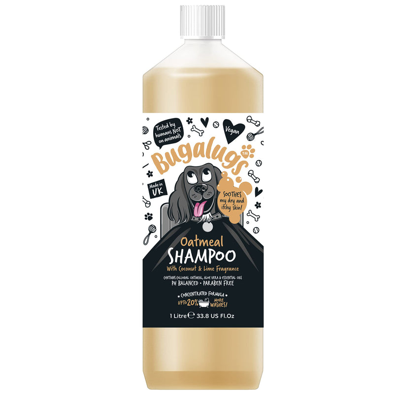 BUGALUGS Oatmeal & Aloe Vera Dog Shampoo 1 Litre dog grooming shampoo products for smelly dogs with fragrance, best oatmeal puppy shampoo, professional groom Vegan pet shampoo & conditioner (1 Litre) - PawsPlanet Australia