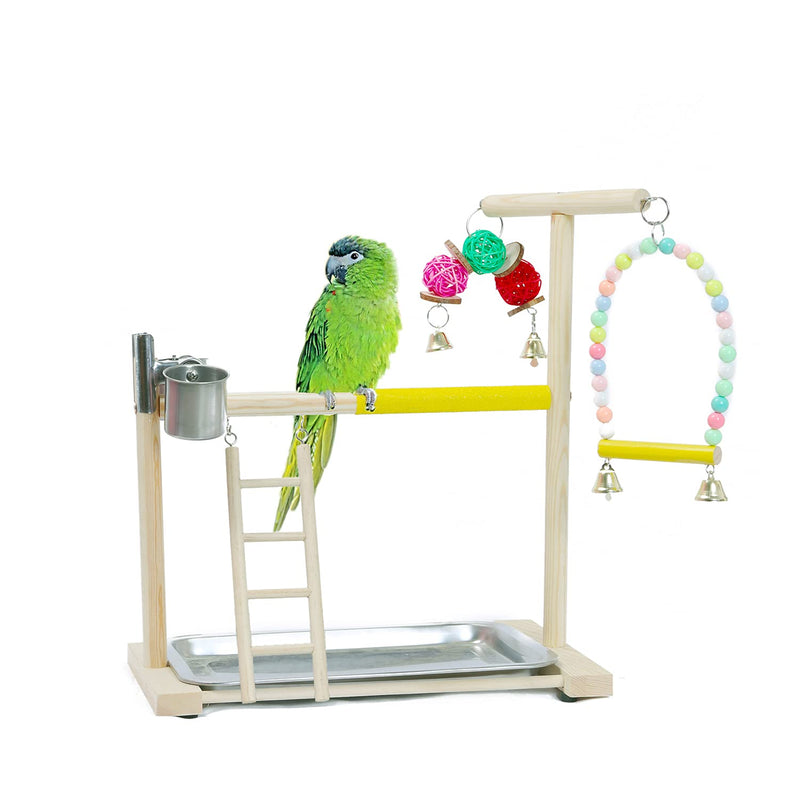 NAKLULU Wooden Parrot Playground Gym Bird Toys For Budgie Birds Feeder Stand Bird Chew Toys Parrot Perches Play Stand Bird Cage?colorful swing? C - PawsPlanet Australia