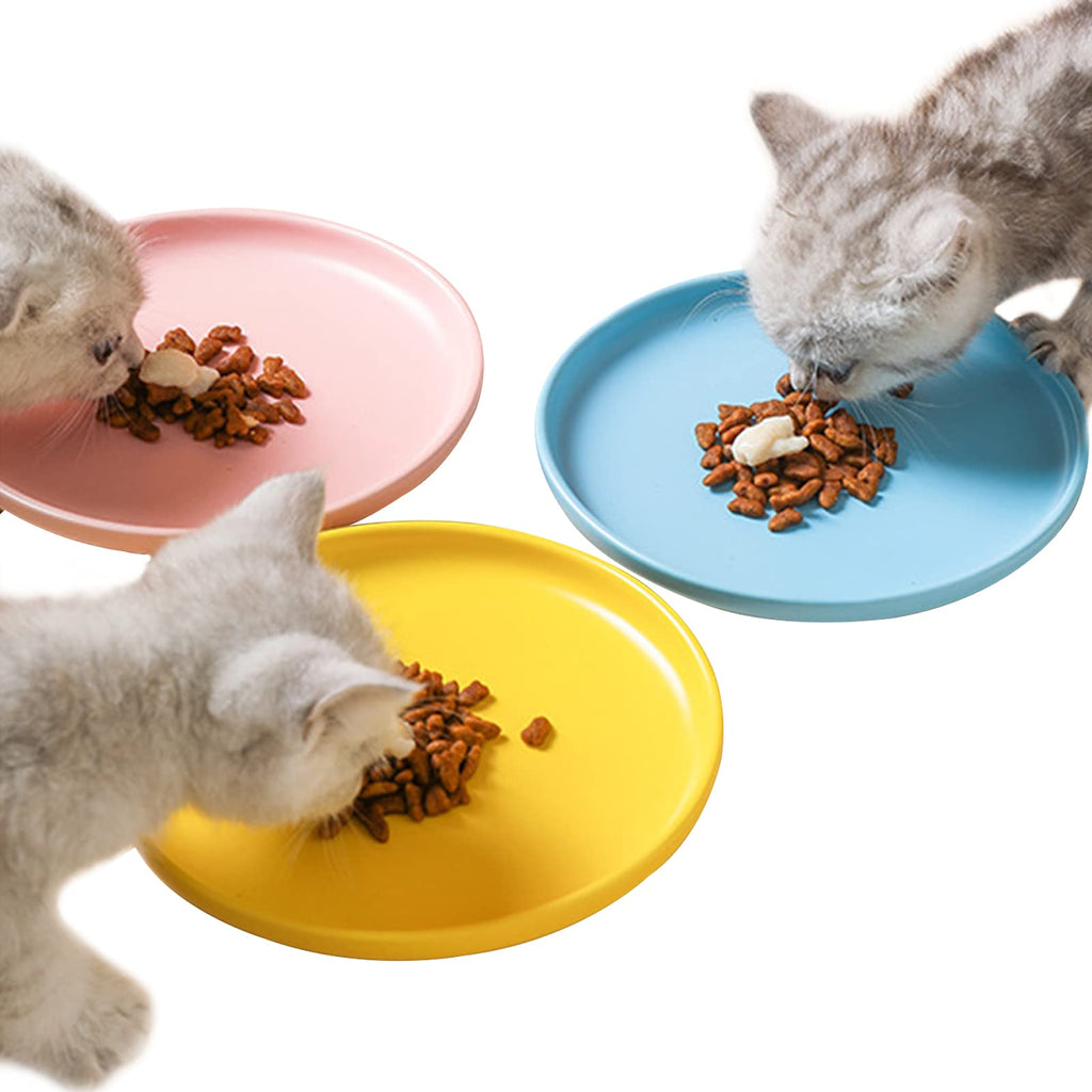 3 Pcs Ceramic Cat Feeding Bowls Ceramic Pet Bowls for Cats 15cm Wide Shallow Cat Dish Whisker Fatigue Free Cat Food Bowl Pink Blue Yellow Cat Food Water Dish for Kitten Kitty Dog Pets - PawsPlanet Australia