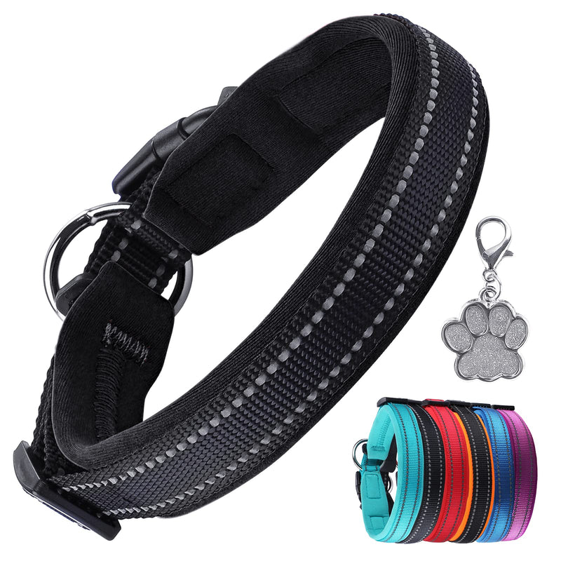 PcEoTllar Padded Dog Collar with Tag Reflective Adjustable Dogs Collars Soft Nylon Neoprene Super Light Breathable for Small Medium Large Dogs - Black XS XS (30-35cm,2cm) - PawsPlanet Australia