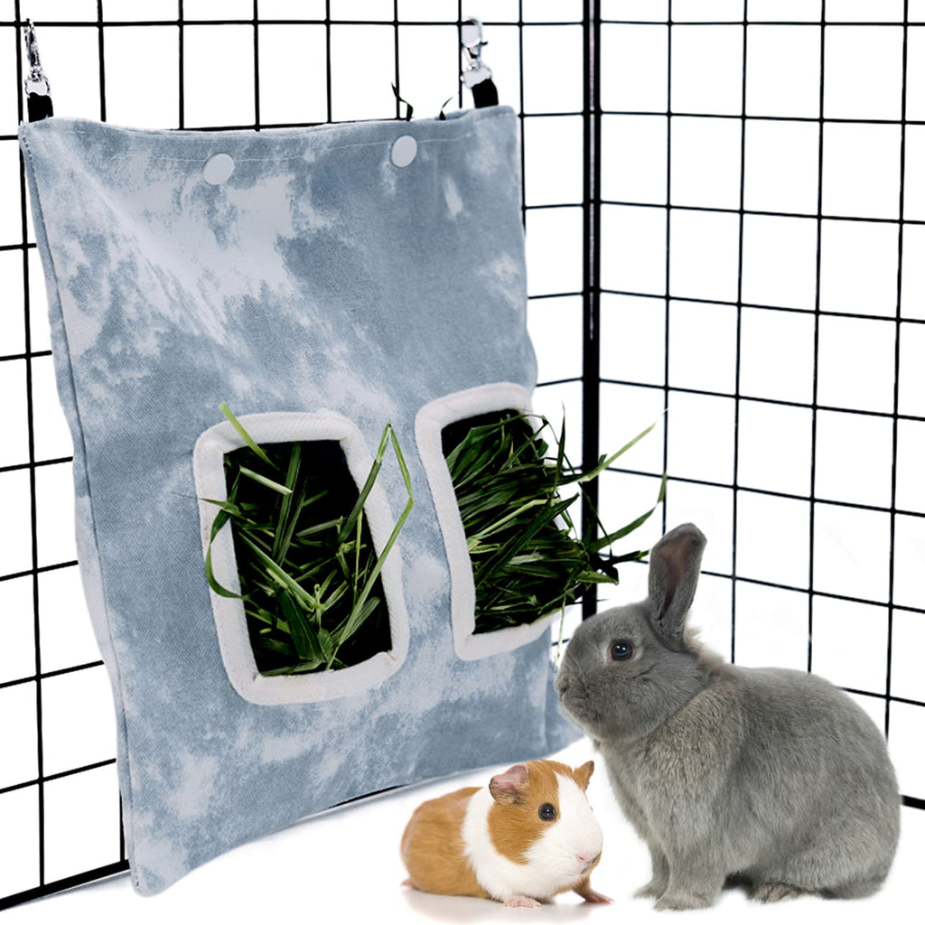 LeerKing Rabbit Hay Bag Hay Holder Bag with Feeding Holes Hay Feeder Storage Canvas Hay Pouch Feeder Bag for Rabbit Guinea Pig and other Small Hay-eating Pets Blue - PawsPlanet Australia