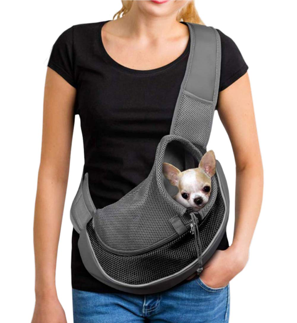 Small Dog Puppy Sling Carrier, Hands Free Cat Carry Bag Mesh Pet Dog Papoose Pouch Tote Bag Adjustable Padded Shoulder Pet Sling Bag with Pocket and Safety Belt Carrier for Daily Walking Subway,S S for weight up to 5lbs Black - PawsPlanet Australia