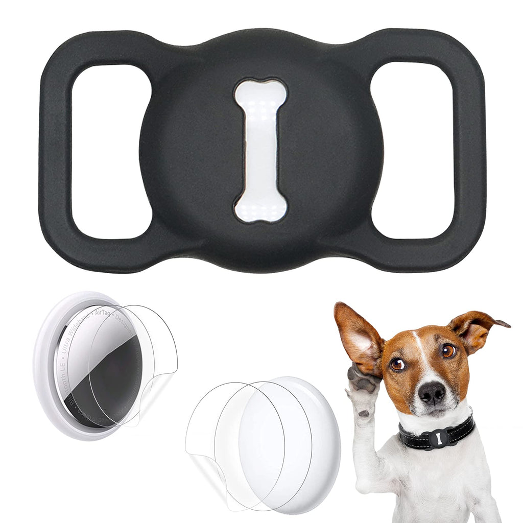 Protective Case Compatible for AirTags for Dog Cat Collar Pet Loop Holder, AirTag Holder Accessories with Screen Protectors, Air Tag Silicone Cover for Pet Collar - Anti-Lost (Black) Black - PawsPlanet Australia