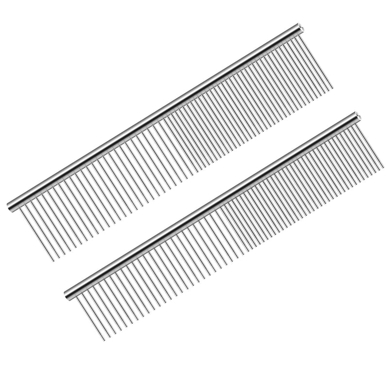 SAVITA 2 Pack Sliver Macrame Comb Flea Comb Dog Combs with Stainless Steel Teeth Pet Hair Combs for Grooming Large Small Dogs Cats Home Professional Hair Grooming Tool (Small and Medium Size) - PawsPlanet Australia