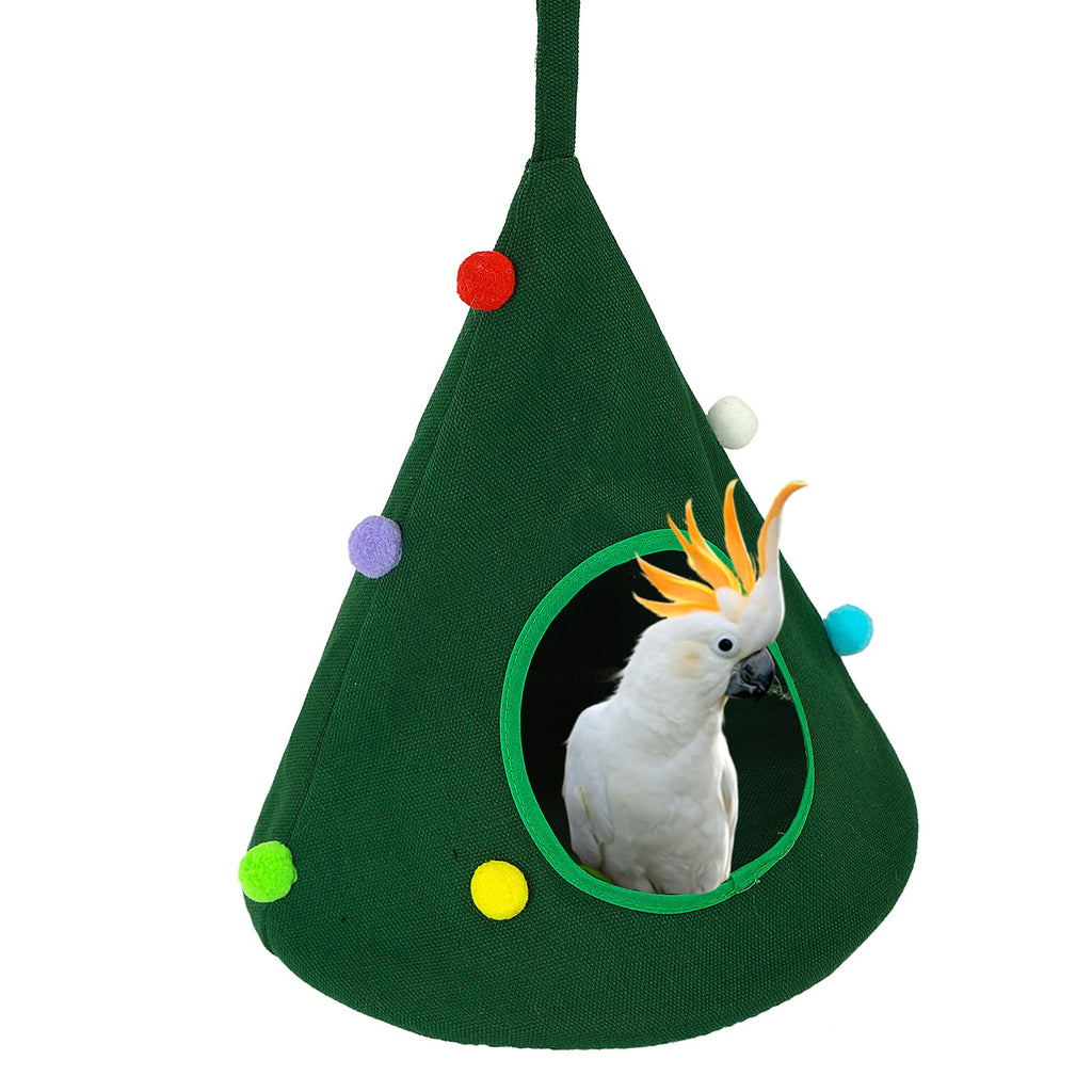 Christmas Conic Birds Nest Bed Large Size Canvas Cage Birds Hanging House with Pearl balls Parrot Hamster Habitat Cave Hanging Hammock Adjustable Height Birds Cave Bed Decoration for Birds Parrots Green - PawsPlanet Australia