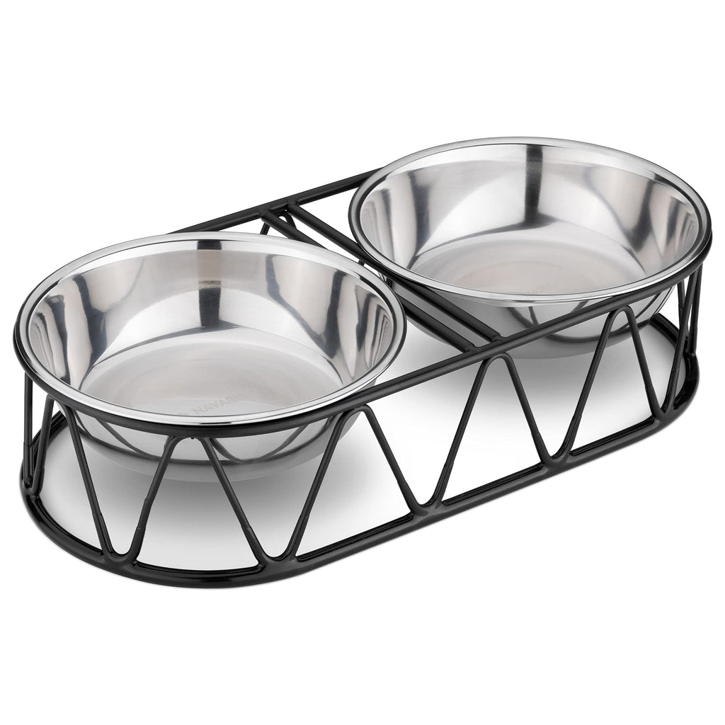 Navaris Steel Pet Bowl Set - Double Food Water Bowls for Cats, Small Dogs and Puppies with Metal Stand - Set of 2 Bowls - PawsPlanet Australia