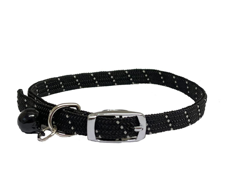 Cat / Kitten Reflective Softweave Collar with Safety Elastic & Bell with Safety Release (Black) Black - PawsPlanet Australia