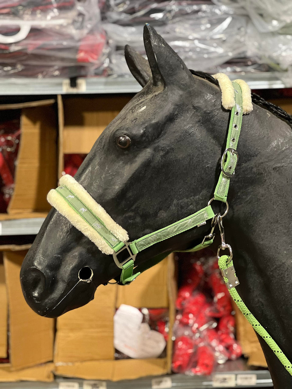 Equipride Horse Print Faux Lined Nylon Headcollars with Matching Lead Rope Mint Green (Full) Full - PawsPlanet Australia