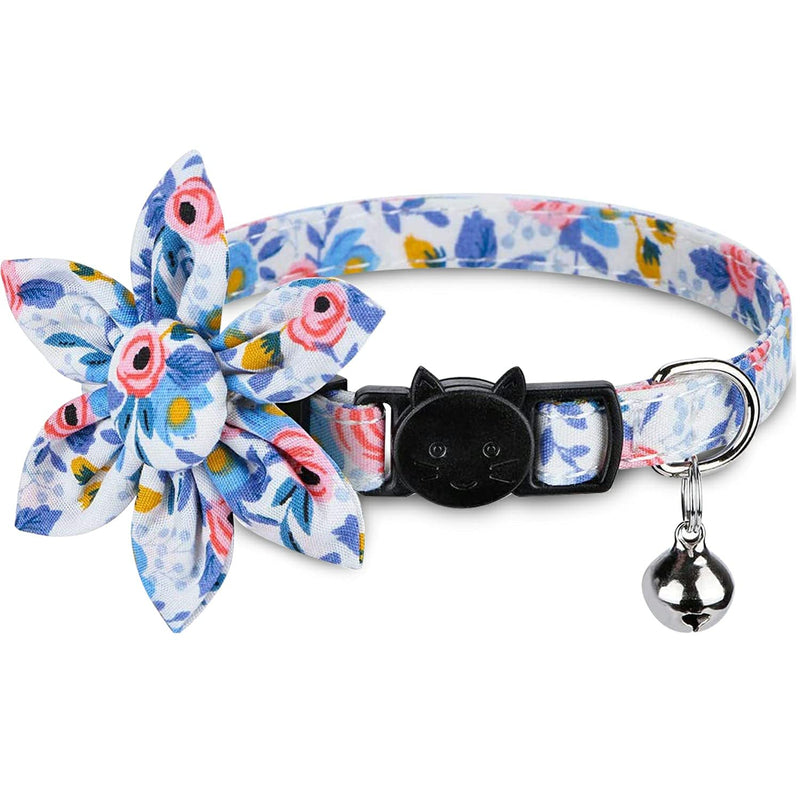 Pet Cat Safety Collar, Breakaway Cat Collar with Bells, Adjustable Cat Collars with Sunflower, Cute and Soft Cat Collars, Cat Collar Accessories for Cat and Small Animals Pets, Blueflower - PawsPlanet Australia