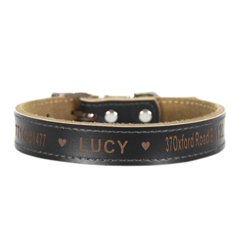 Leather Dog Collars Personalised Dog Collar Custom Collars for Pets Cat Puppy Dogs Blue Black Pink Red and 4 Sizes XS S M L (Black XS) - PawsPlanet Australia