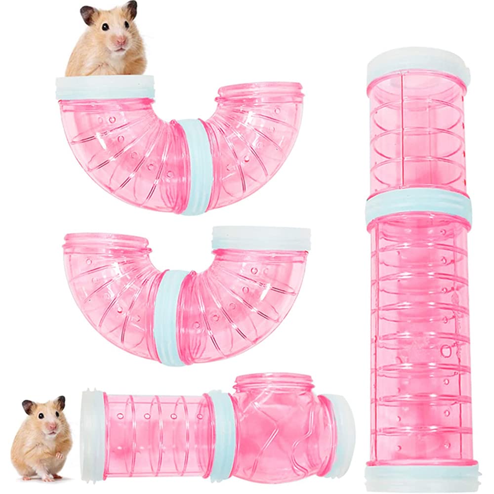 8 Pieces Hamster Tube, Plastic Hamster Tube, DIY Hamster Tunnel, Hamster Tubes and Tunnels Kit, Transparent Hamster Pipe, Creative Connection Tunnel Toy for Hamster Sports, Entertainment(Pink) - PawsPlanet Australia