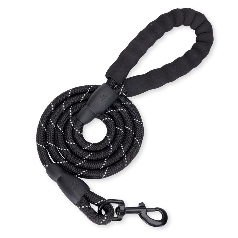 Nobleza Rope Dog Lead with Soft Comfortable Padded Handle, 5 FT Strong Dog Slip Leads, Highly Reflective Threads for Small, Medium and Large Dogs (Black, 150cm x 1.2cm) 1.5m with Soft Padded Handle - PawsPlanet Australia